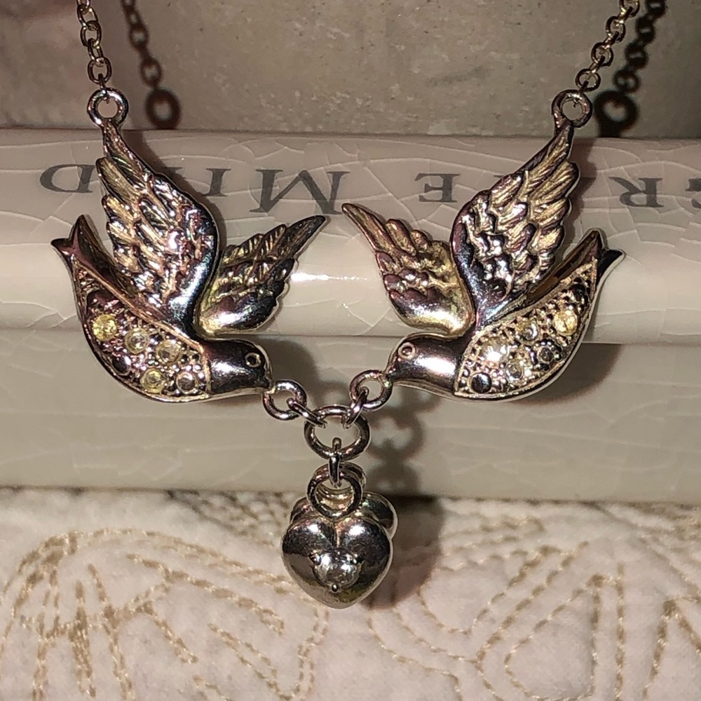 Lenox .925 silver/white topaz dove/hearts necklace - Picture 1 of 8